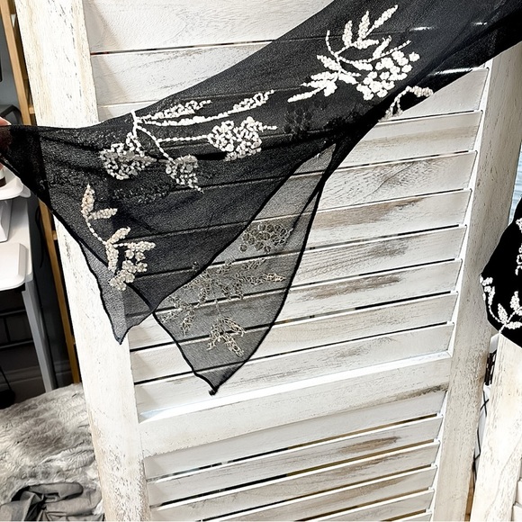 J LAXMI | Vintage 80’s Beaded Draped Sequin Sheer Black Blouse Top - Picture 5 of 9